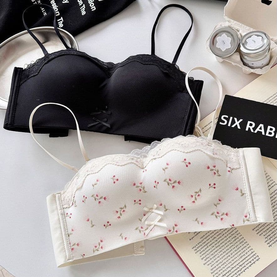 Lace Corset Bra Set for Women Half Cup Push Up No Underwire Lifting Anti-Expansion Thin Strap Bra