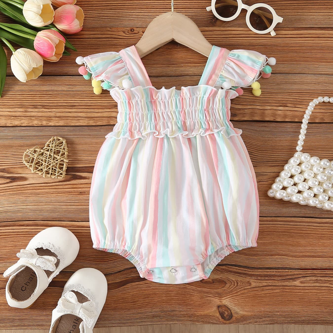 Girls Striped Vest Dress 2025 New Summer Baby Korean Style Sleeveless Dress Fashion Children's Trendy Flutter Sleeve Romper