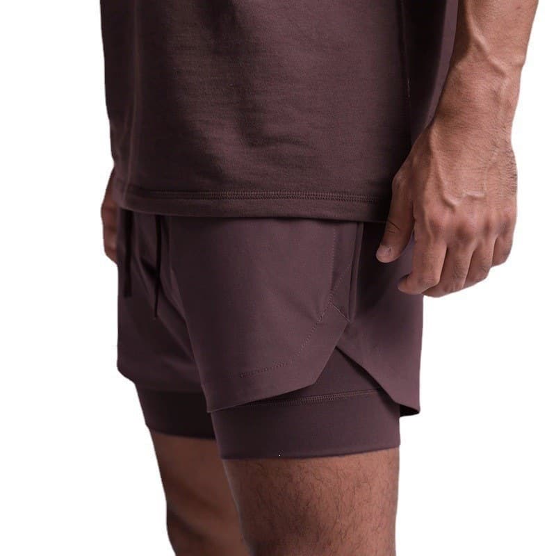 Cross-Border Muscle Summer Men's Sports Shorts Fitness Training Double-Layer Short Sleeve Quick-Dry Breathable American Basketball Running