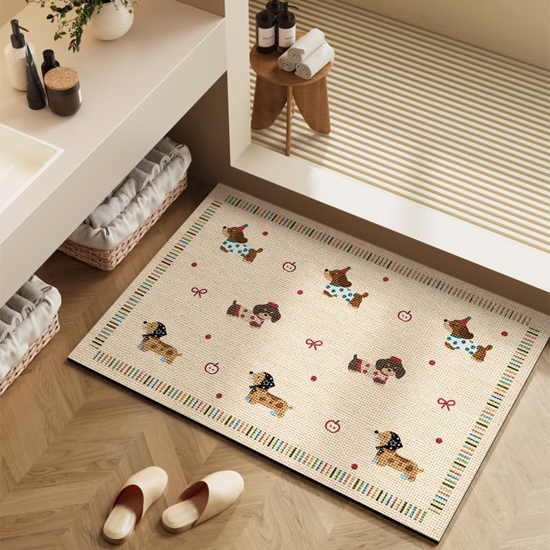 Bathroom Absorbent Door Mat, Cartoon Non-Slip Foot Mat for Restroom and Toilet, Diatom Mud Floor Mat, Bathroom Carpet