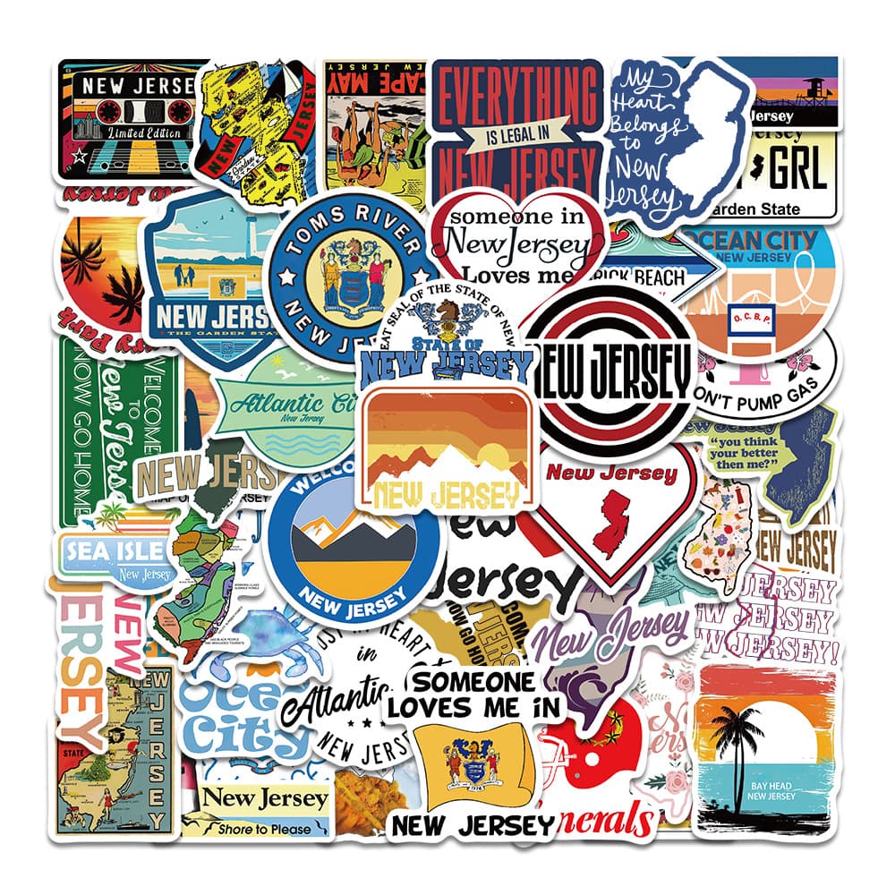 50pcs New Jersey Travel City Stickers for Car, Phone, Computer, Guitar, Notebook, Waterproof Journal Stickers