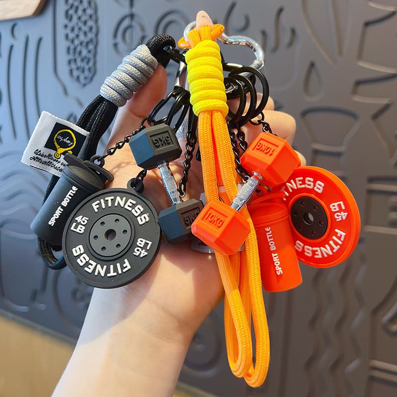Creative DIY Sports Fitness Barbell Keychain Pendant for Couples Women Miu Style Bag Charm Keychain Accessory