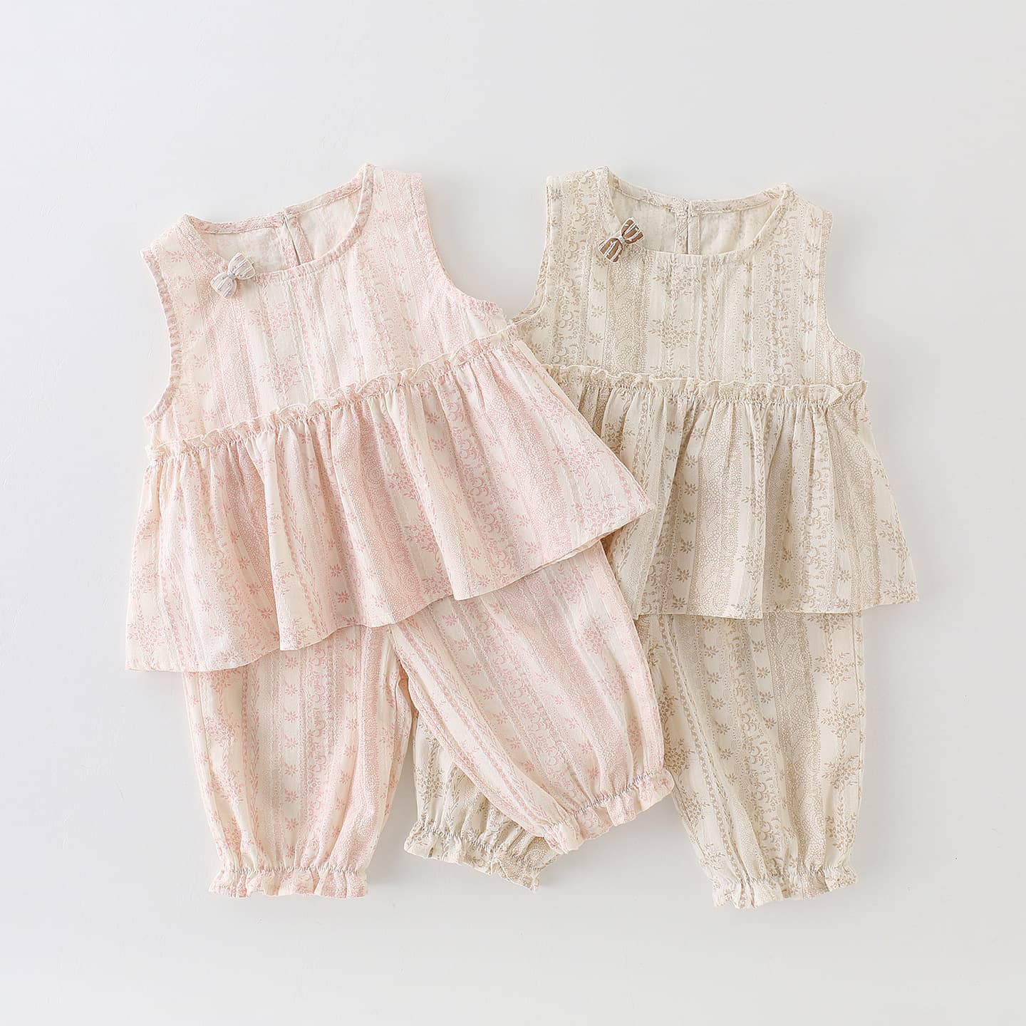 Girls Summer Floral Suit Sleeveless Doll Shirt Anti-mosquito Pants Two-piece Set Baby Han Fansen Outing Wear