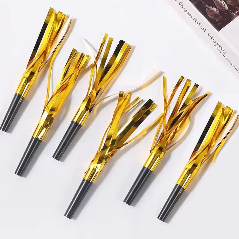 Cross-border Plastic Whistle Party Atmosphere Trumpet Prop New 6pcs Black Tube Gold Tassel Blowout Whistle Party
