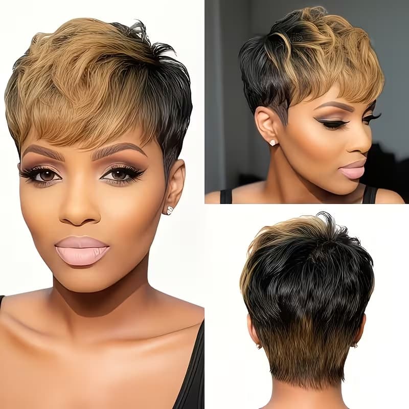 Brazilian full real hair gradient short wig, natural, realistic, non-frizzy, modified head shape, high skull full headgear