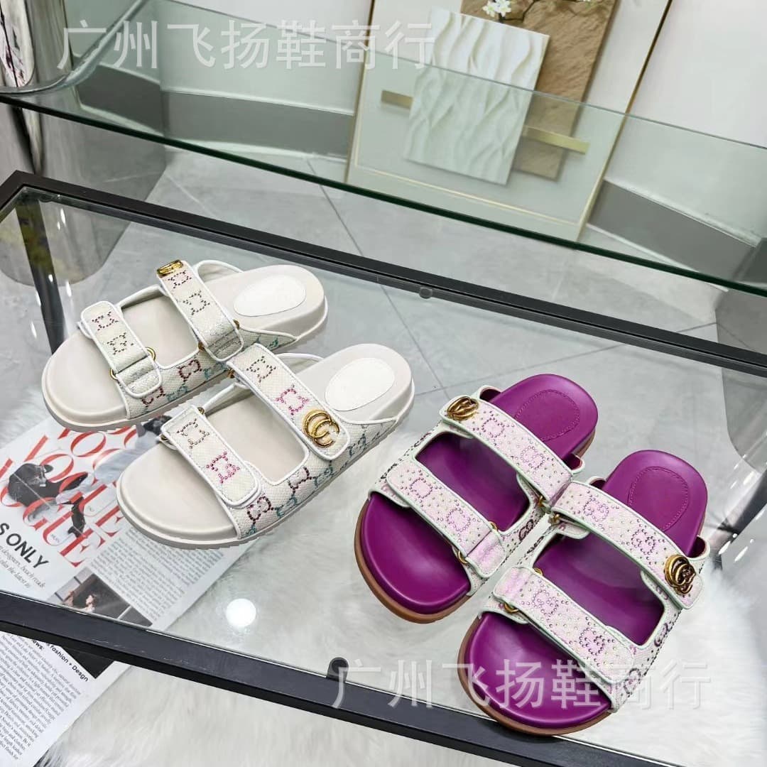 G Home 2024 New Summer Sandals Couple Velcro Open Toe Fashion Roman Beach Thick Sole Heightening Slippers