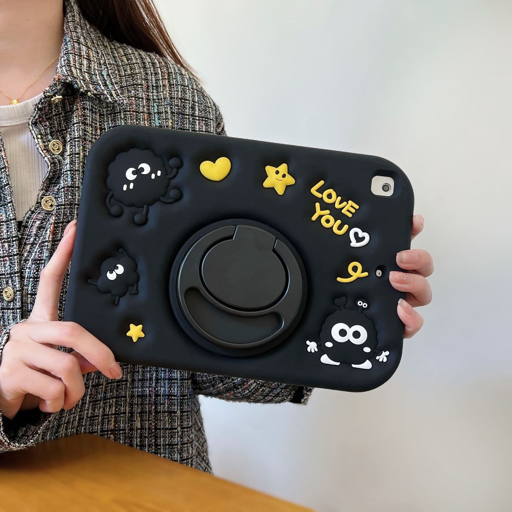 Briquettes 360° Rotating Stand Cute Anti-Fall iPad 10/Mini 6 Silicone All-Inclusive Tablet Protective Cover