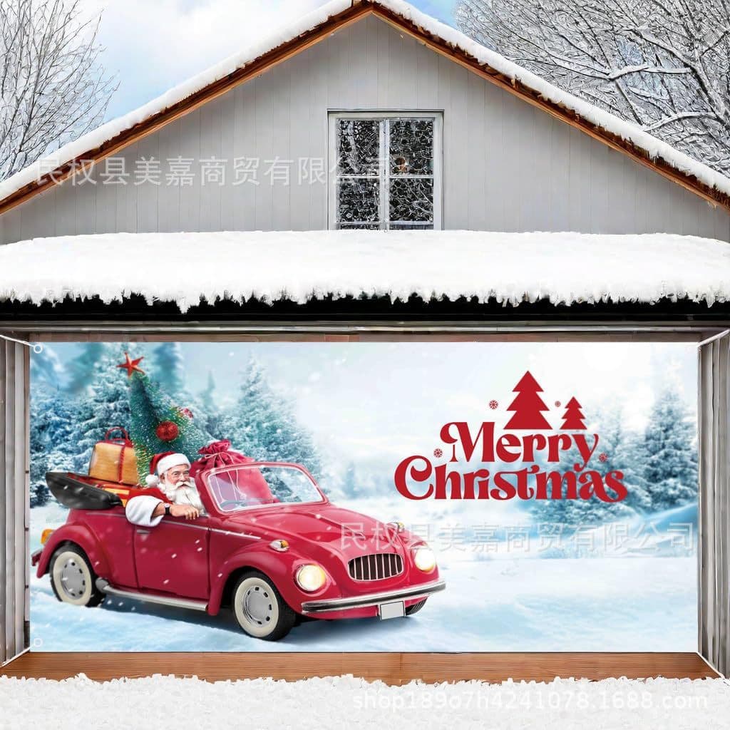 Hot-selling Temu Cross-border Christmas Garage Door Theme Photography Backdrop Outdoor Party Decoration Scene Setup