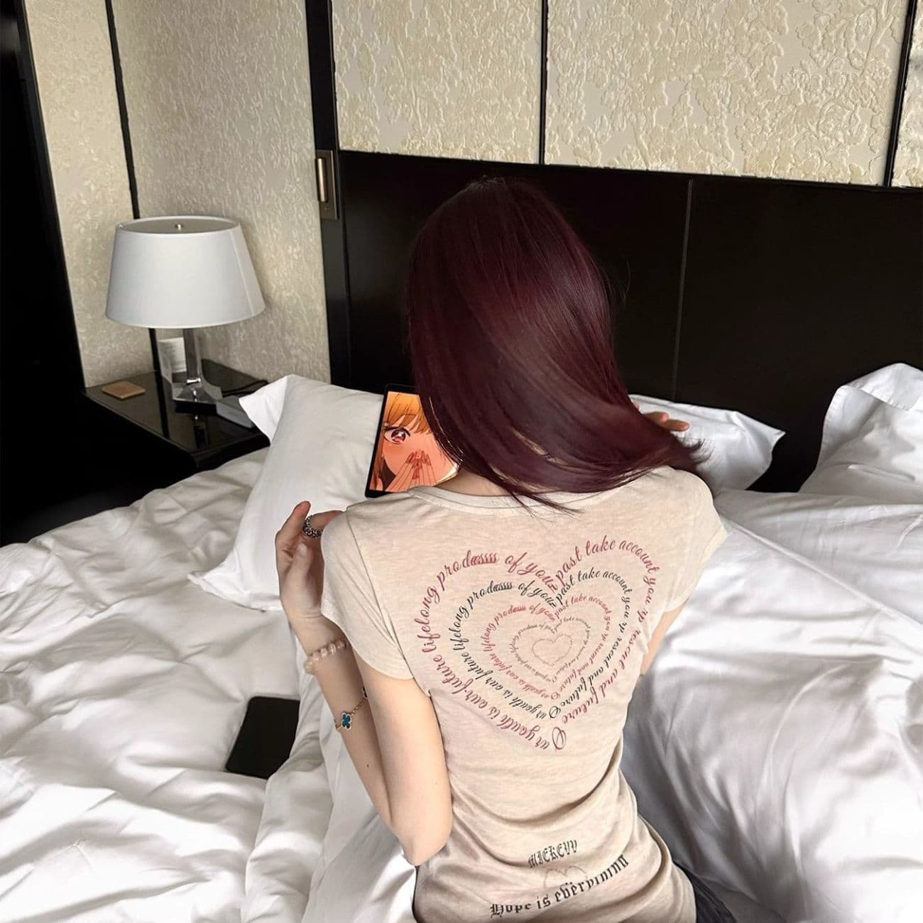 Original Fabric Printed Heart Letter Round Neck Short Sleeve T-Shirt Fitted Top Khaki American Trendy Style