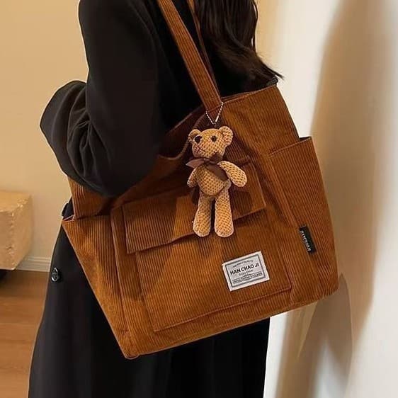 Retro Large Capacity Shoulder Bag Women's 2024 New Corduroy Handbag Casual College Student Crossbody Bag Women's Tote