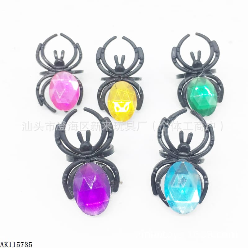 Halloween gemstone spider ring accessory colorful diamond spider ring cross-border plastic spider ring prop