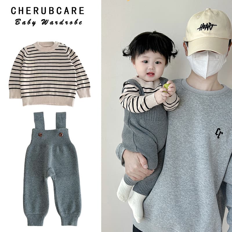 Baby Girl Knitted Overall Set Autumn Korean Style Infant Wool Long Pants Small Age Overall
