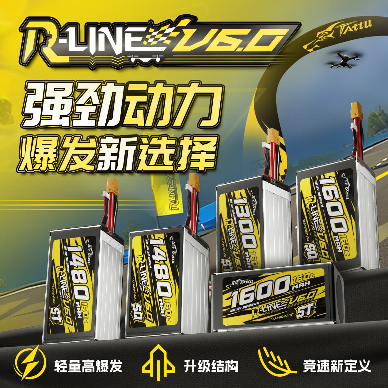 Grignard Format Bric V6 1480 1600mAh 160C 6S XT60 Racing Flying Machine FPV Battery 6.0