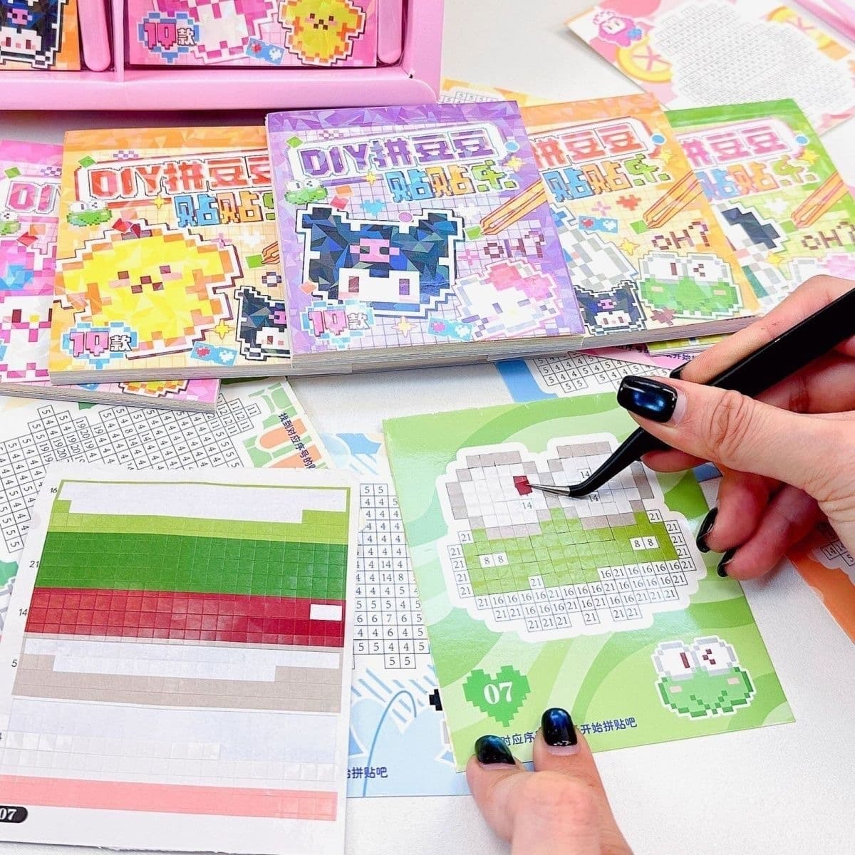 40-Piece Fuse Bead Sticker Book Mini Sticker Book Portable for Girls Toy Cartoon Stickers Dress-Up Stickers