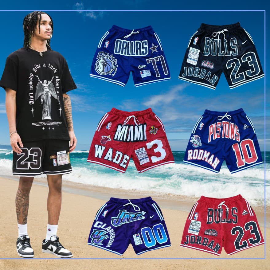 European and American Men's Sports Moisture-Wicking Breathable Loose Shorts Trendy Digital Slogan 3D Digital Print In Stock