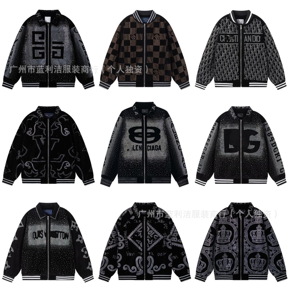 Cross-border Lujia Dujia 2025 new gold velvet letter logo hot diamond loose baseball uniform jacket
