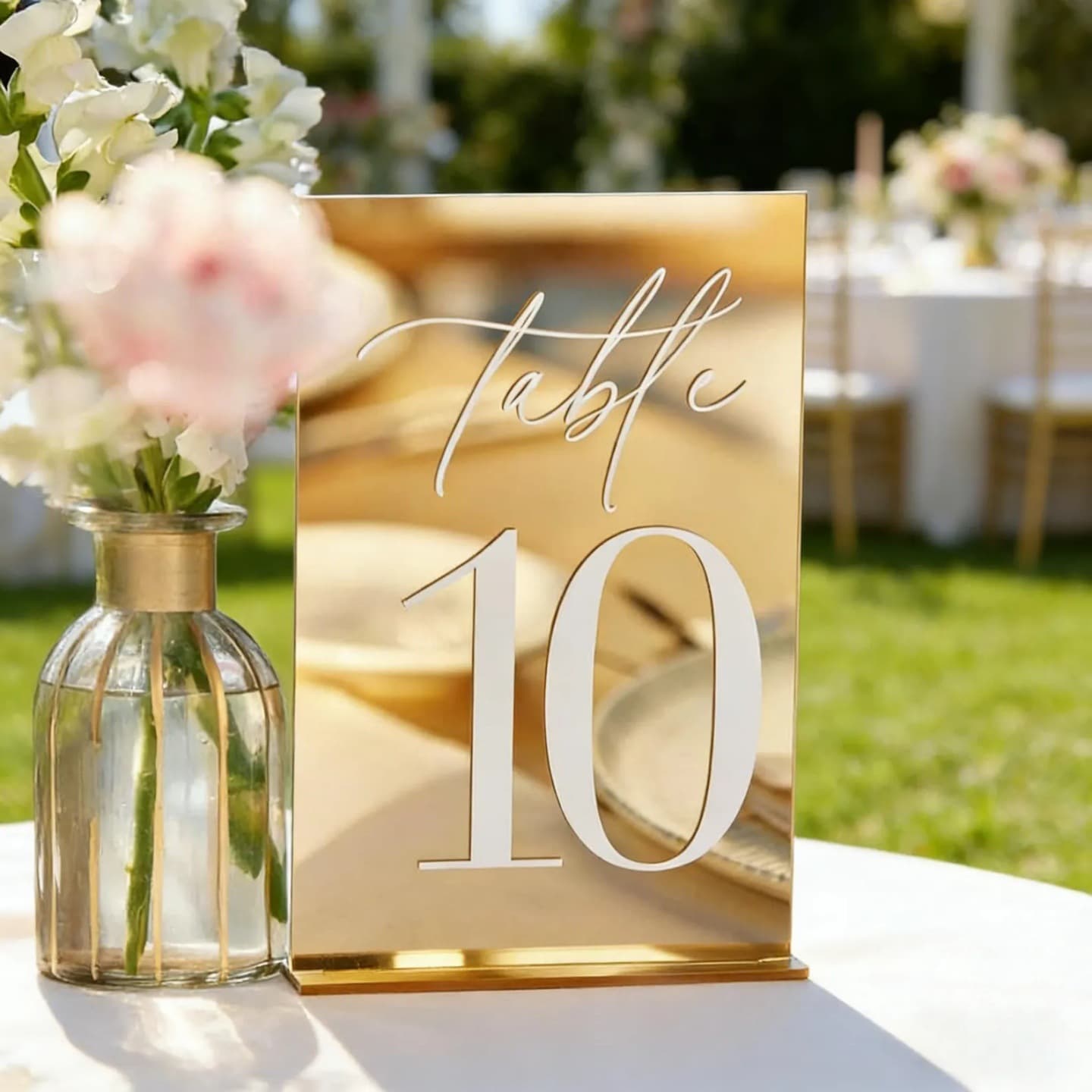 Custom Cross-border Ins-style Acrylic Wedding Table Number Sign Modern Table Decor Wedding Engagement Gold Mirror Display