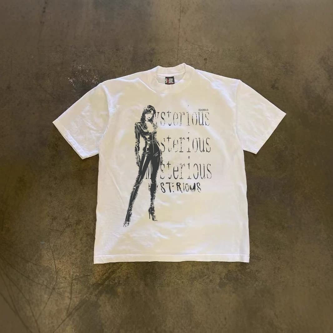 250g Heavyweight Pure Cotton! American-Style Oversized Long-Legged Woman Print Retro Loose Short-Sleeved T-Shirt for Men Y2K