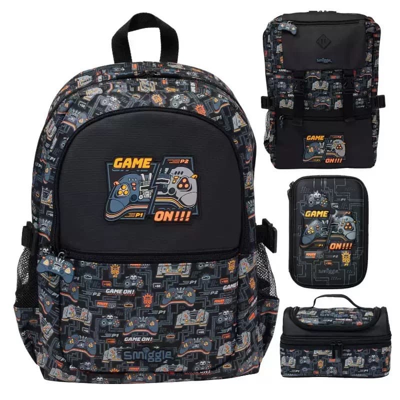 Smiggle Game Theme Children's Backpack Set, Large Capacity Cartoon Student Backpack, Trendy for Boys