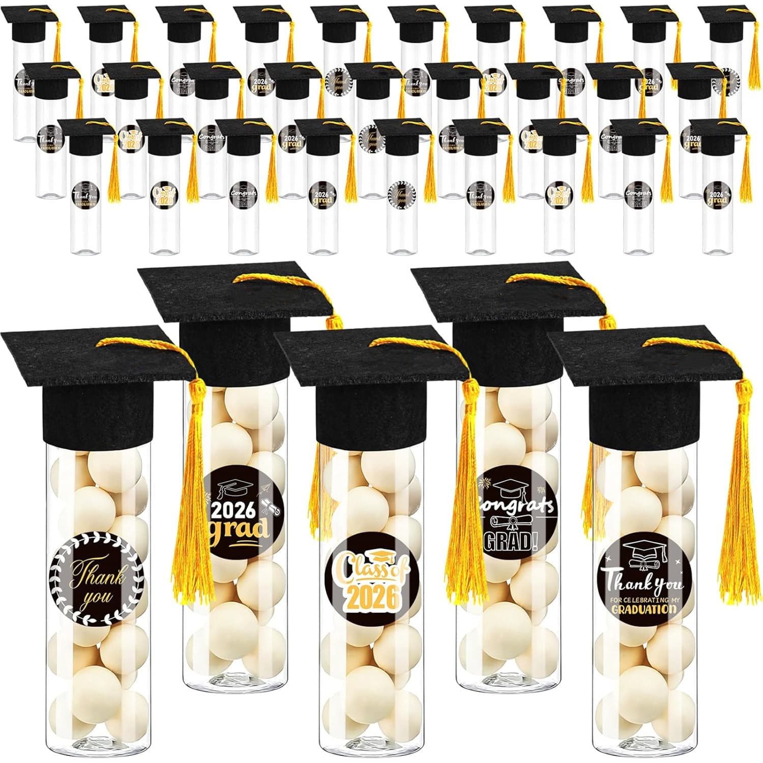 2026 Graduation Party Candy Box Container Graduation Candy Tube Graduation Decoration Graduation Cap Jar with Tassel Sticker