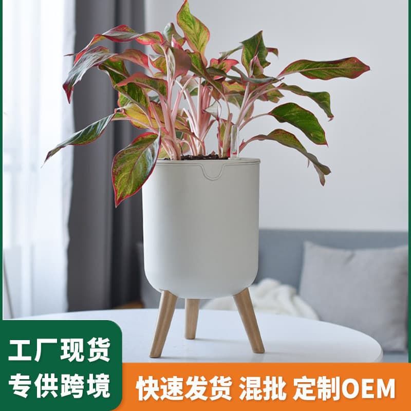 High-Footed Wood-Grain Creative Flower Pots for Home Use, Bonsai Planting, Resin Cross-Border Factory Direct Sales, Amazon Wholesale