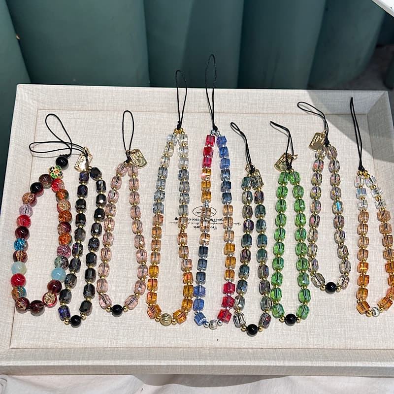 Vintage Ins-style Translucent Crystal Bead Phone Case Chain High-Aesthetic Phone Accessory Polaroid Bracelet