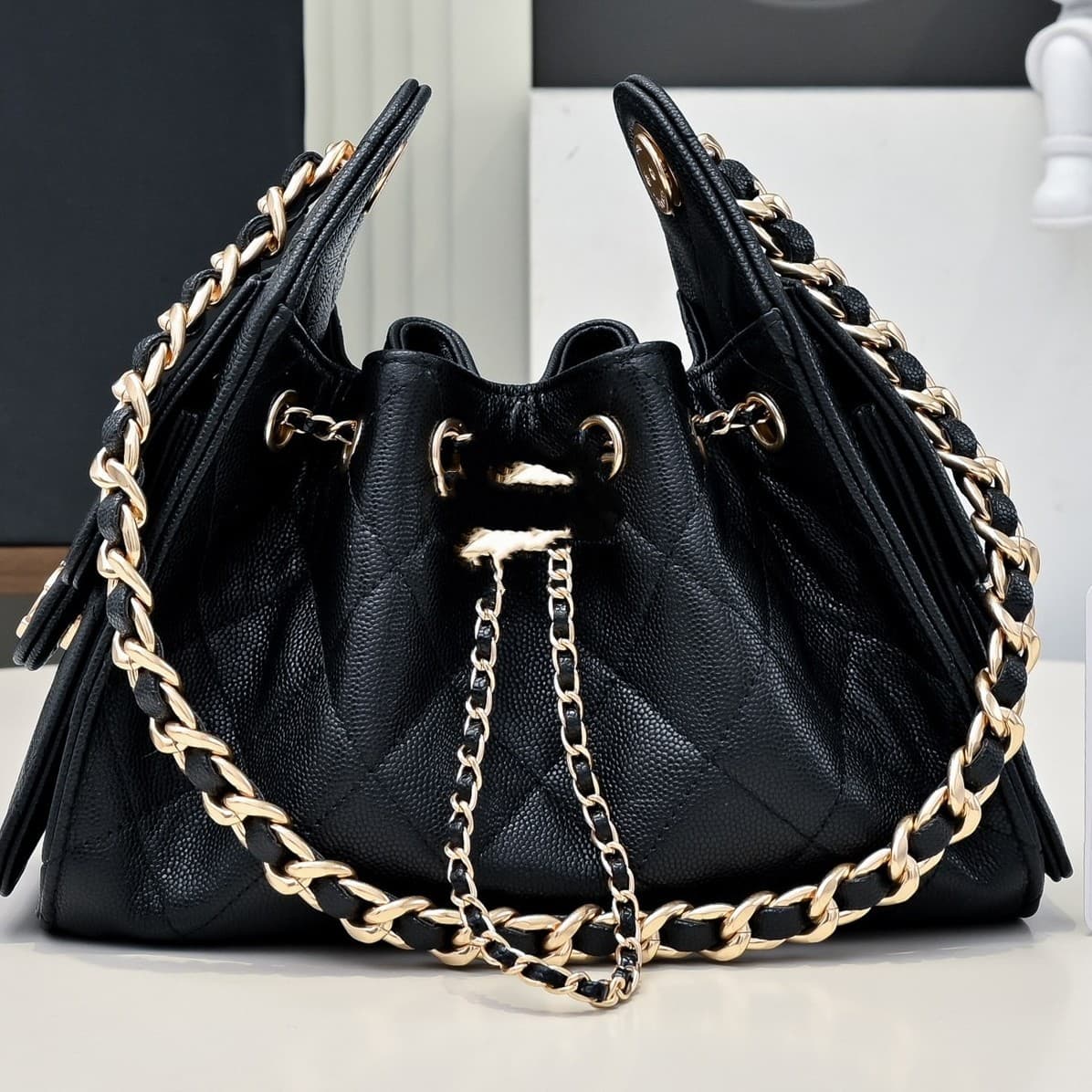 25s Little Chanel Style 25bag Hippie Hobo Cowhide Underarm Bag Diamond Quilted Chain Drawstring Fashion Shoulder Bag for Women