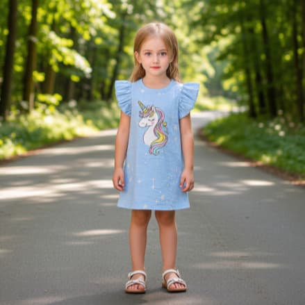 Cross-border Stock Children's Dress 2026 New European and American Style Fashionable Girls' Dress Summer Cartoon Kids' Dress