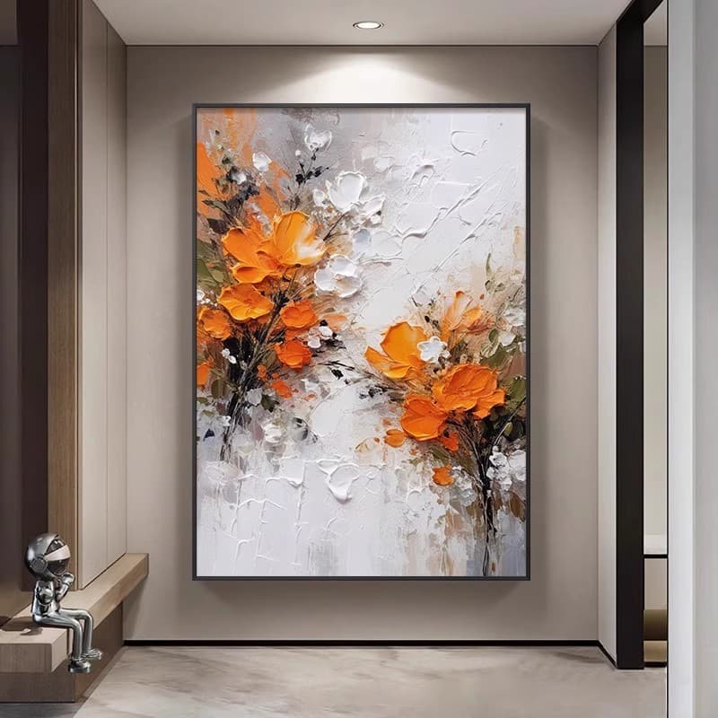 Orange Heart, As You Wish Hand-Painted Oil Painting Abstract Foyer Decor, Dafen Village Texture Art for Living Room Sofa Background Wall
