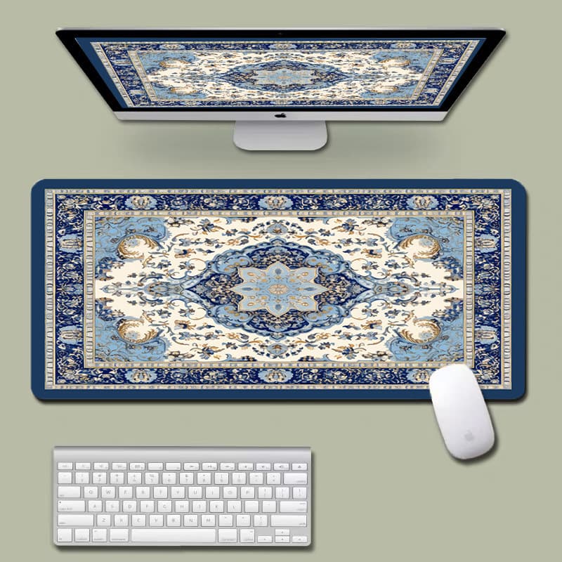 Vintage Persian Pattern Mouse Pad Extra Large Stain-Resistant Non-Slip Stitched Edge Keyboard Mat Ethnic Style Simple Office Desk Pad