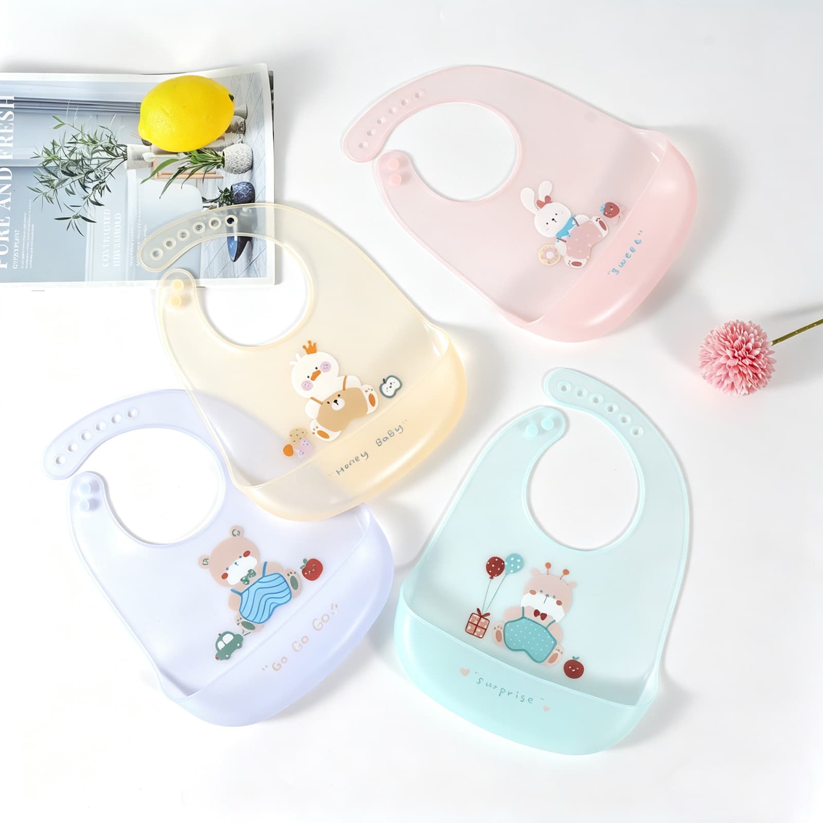 Baby Feeding Bib Waterproof Silicone Bib 3D Ultra-Soft Kids Bib Summer Infant Food Bib No-Wash