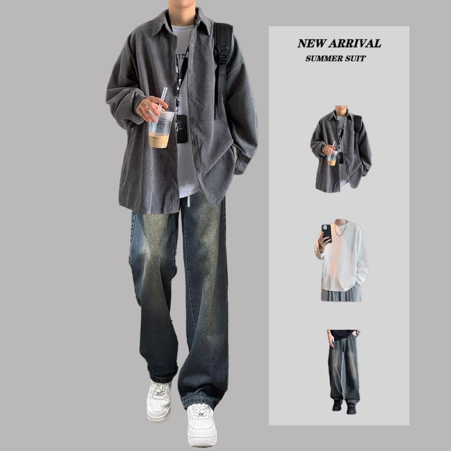 Fall/Winter Casual Set for Teen Boys - Trendy Corduroy Shirt Outfit, Stylish Student Look