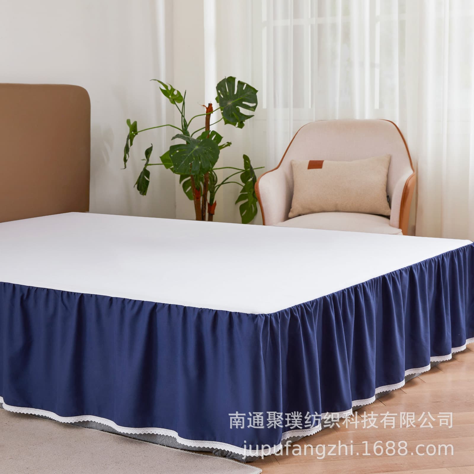 US UK Size Gathered Bed Skirt - White Lace Style, Height 14 inches