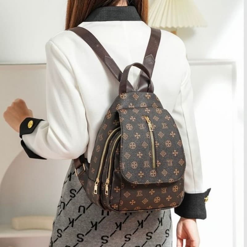 Cross-border retro women's backpack custom fashion zipper trendy new large capacity double backpack letter printed backpack