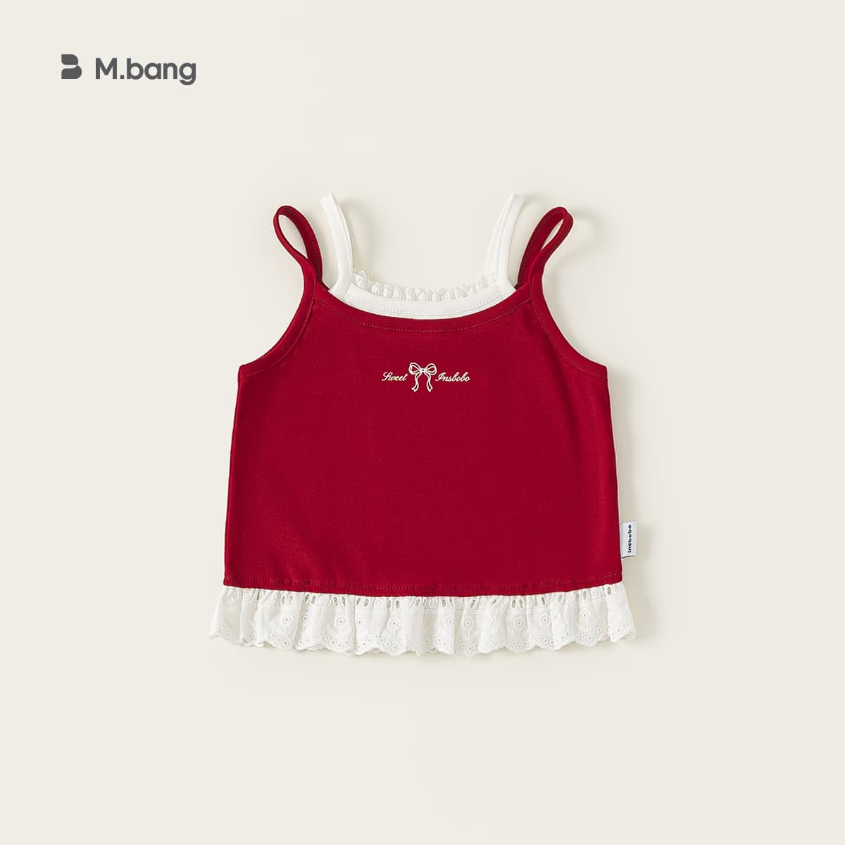 Youbao Children's Clothing Girls Camisole Summer Baby Clothes Fake Two-Piece Red Sleeveless Lace Patchwork Kids Top