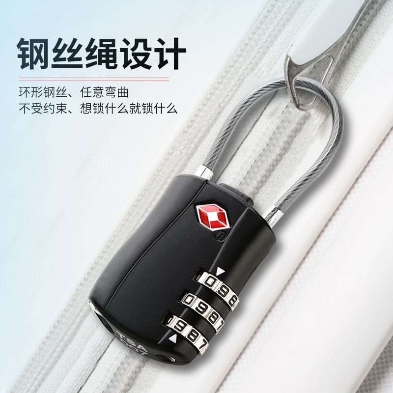 Cross-border Hot Seller TSA007 Steel Cable TSA Combination Padlock Metal Small Cabinet Mechanical Suitcase Lock 527 Lock