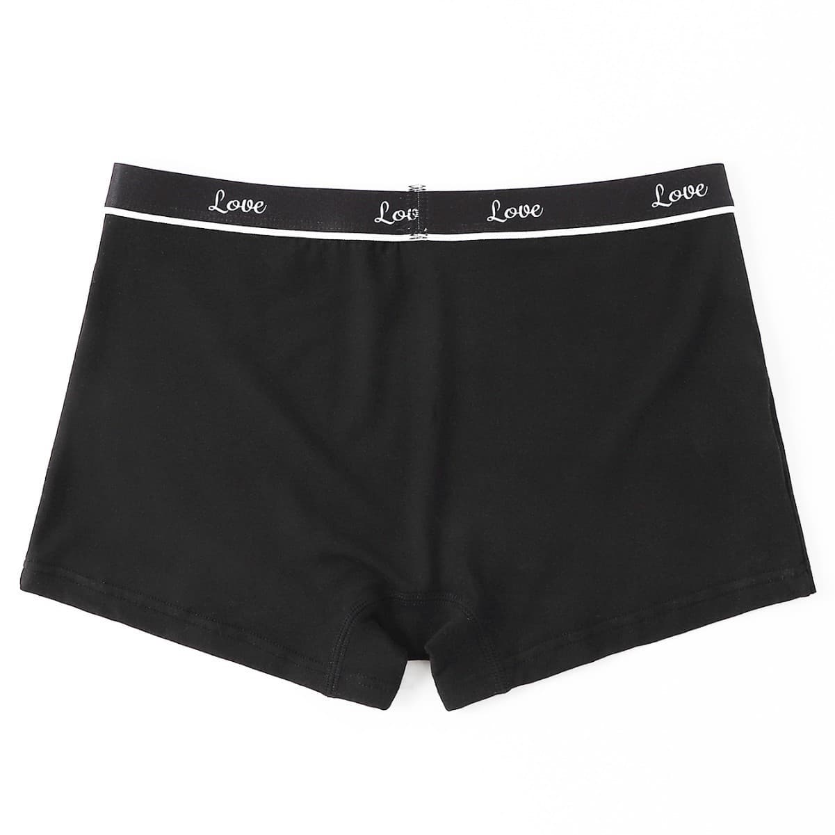 Cross-Border In-Stock Source Manufacturer Foreign Trade Supply Women's Boxer Briefs Pure Black Letter Print Mid-Waist Women's Flat-Angle Panties