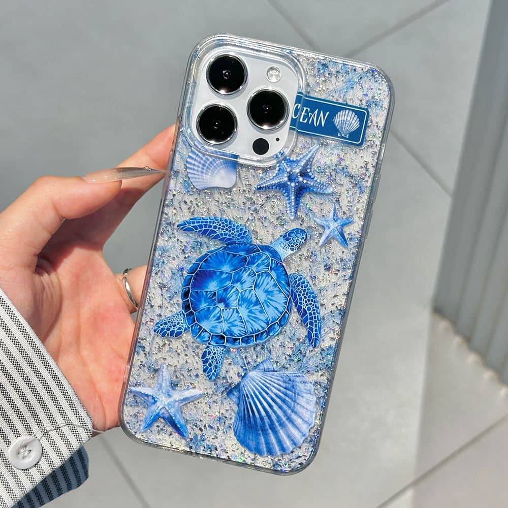 Leisure Turtle Home Epoxy Glitter Case for 17 Pro Max, iPhone 16 Protective Cover 15 Anti-Fingerprint