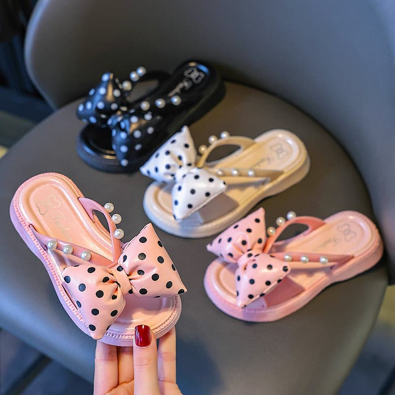 Girls Indoor Slip-resistant Sandals Butterfly Knot Cute PVC Material Summer Slippers Children Home Shoes Anti-slip Toddler Footwear