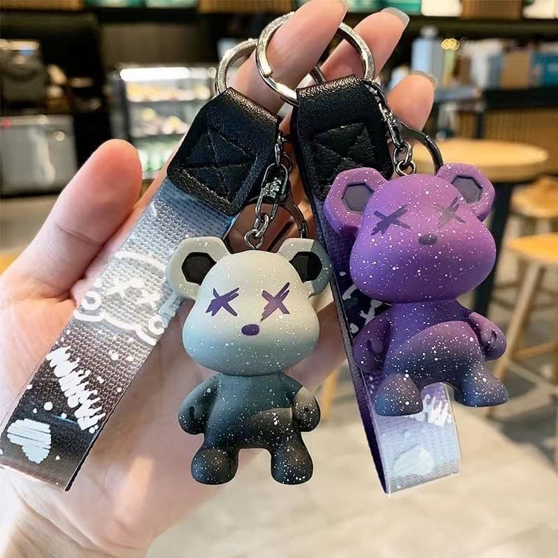 Trendy Starry Bear Keychain Unisex Backpack Car Key Holder Student Bookbag Decorations Cartoon Resin Key Accessories Personal Gift
