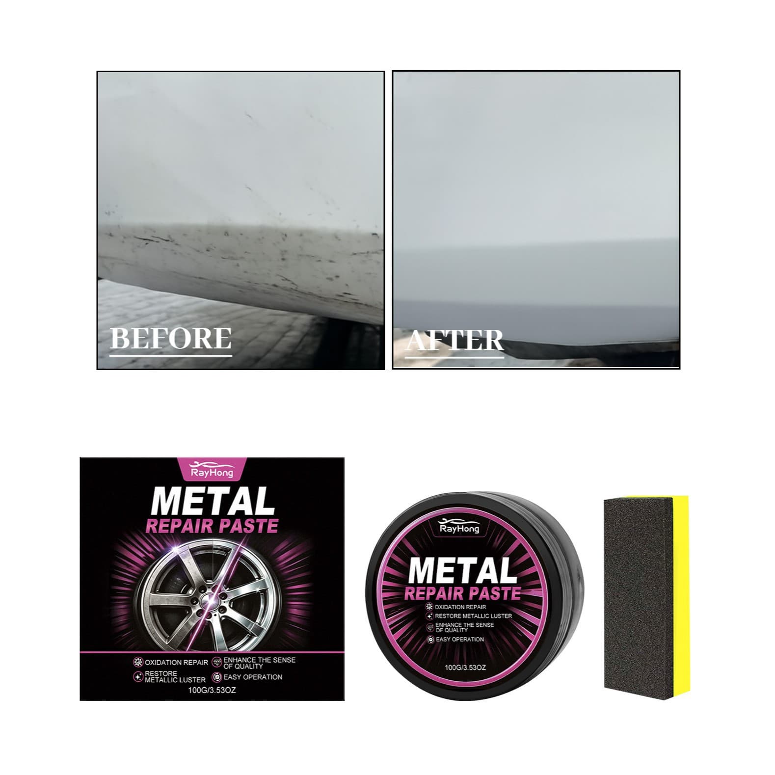 RAYHONG Chrome Care Paste for Automotive Metal Rust Removal and Polishing, Chrome Surface Cleaner Daily Care Paste