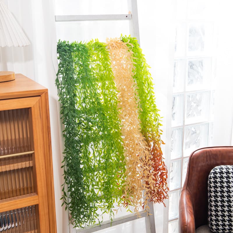 Green Vine Plastic Willow Leaf Wall Fake Plants for Indoor Room Decoration and Background