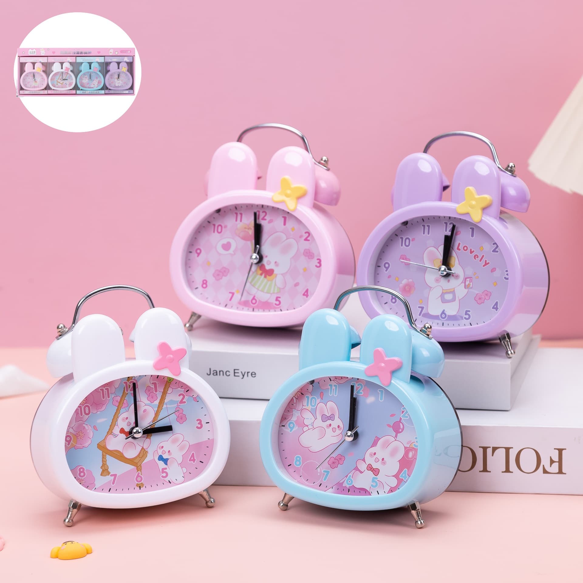 Rabbit Student Ring Alarm Clock Bedroom Bedside Small Alarm Clock Digital Cartoon Children's Living Room Table Clock Ornament Gift