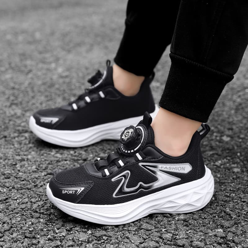 Children's Sports Shoes for Boys 6-12 Years, Breathable Mesh Kids' Running Shoes, White Student Shoes with Spin Lock for Girls