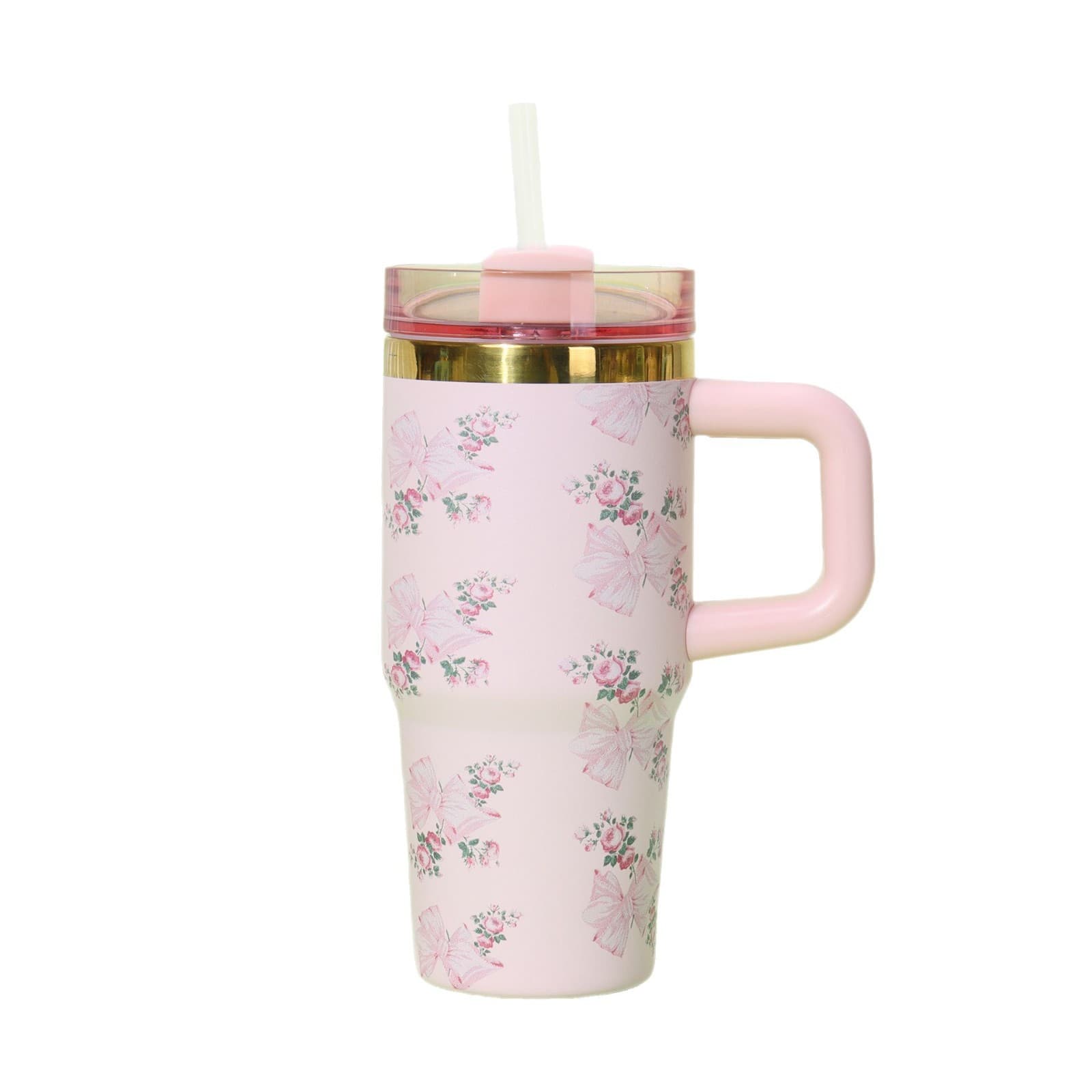 Cross-border Amazon New 14oz Ice Tumbler Car Cup 3D Ion Gold-Plated Rim Floral Pattern Stainless Steel Insulated Cup