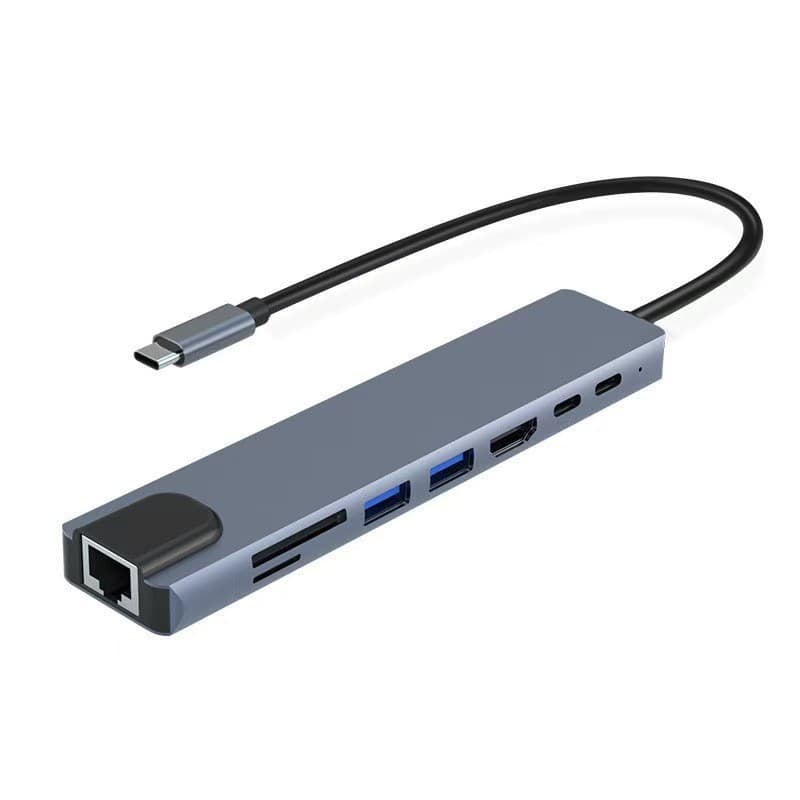 All-in-one expander RJ45 multi-function office U disk laptop 8-in-1 SD TF card reader hub data transmission.