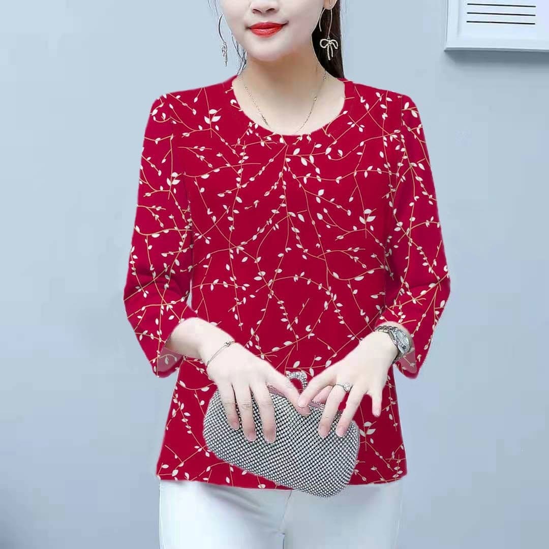 Young Mom Fashion Spring-Summer Mid-Sleeve Blouse 2026 New Style Middle-Aged Women Summer Floral T-Shirt with Half Sleeves