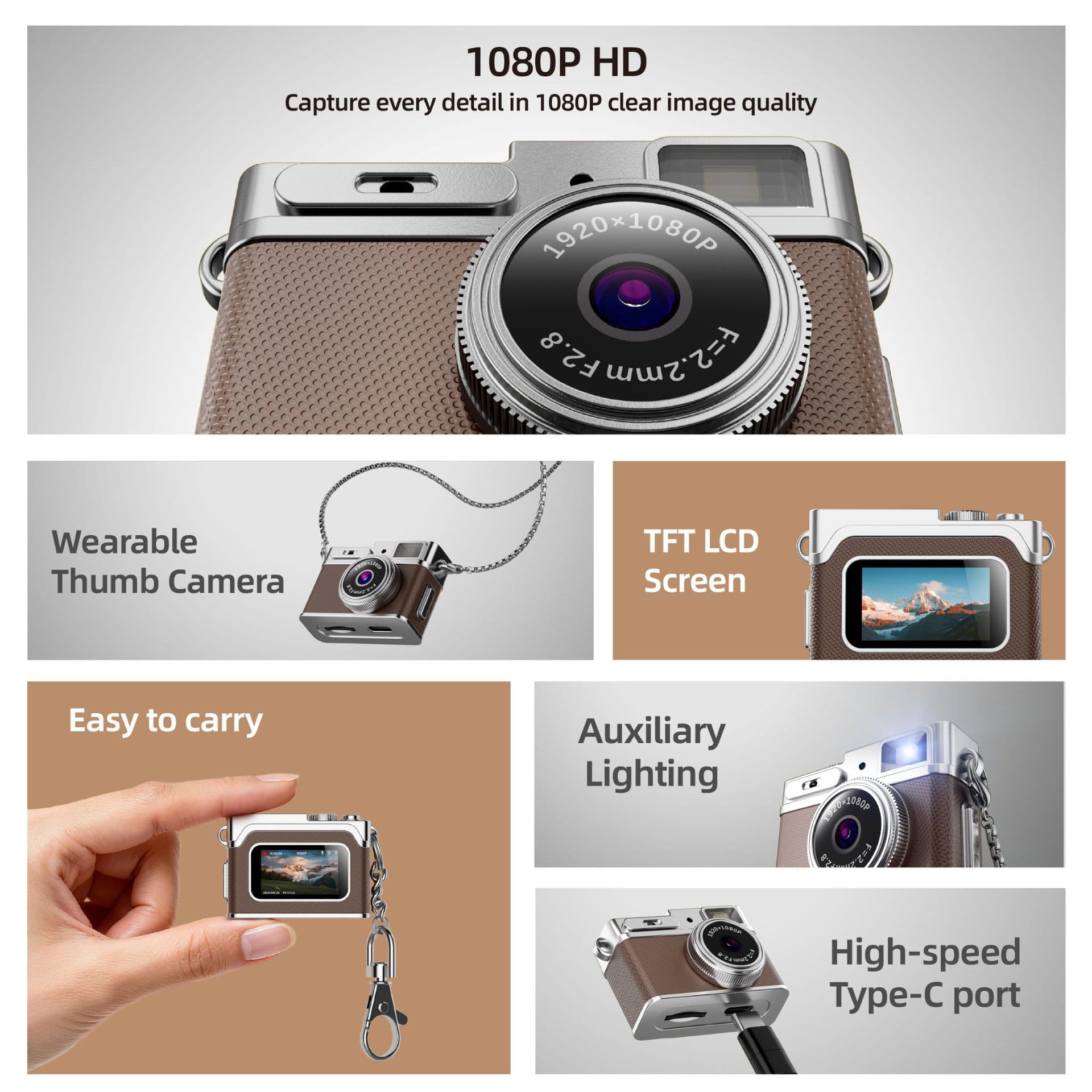 New cross-border retro thumb camera, portable for students to take photos and videos, high-definition CCD digital.