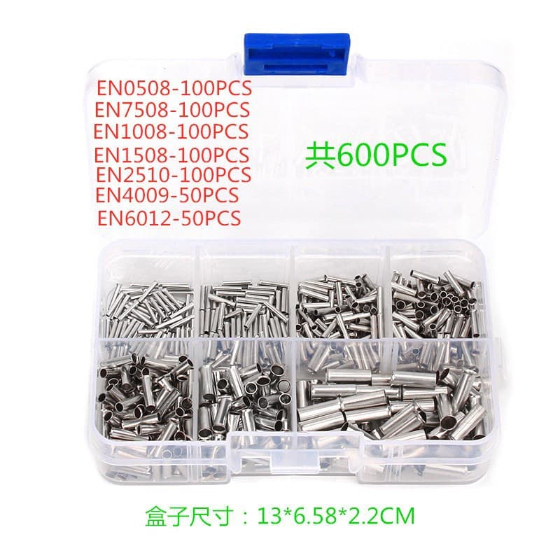 Cross-border supply 600pcs boxed tubular bare terminal combination crimping welding bare middle pipe 0.5-6 square meters