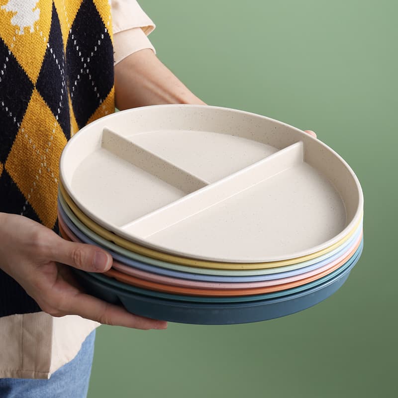 Wheat Straw Plastic Plate, Three-Compartment Divided Plate, Portion Control Plate, High Appearance Fruit Plate, Rice Plate Wholesale